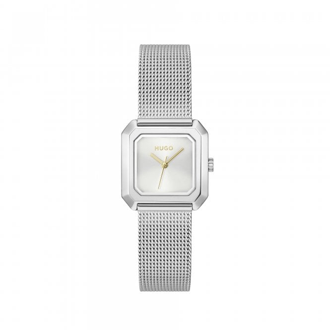 Hugo Ladies #HAZEL Square Silver Dial Stainless Steel Mesh Bracelet Watch 1540183