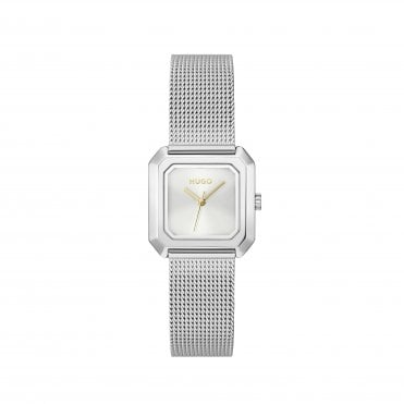 Ladies #HAZEL Square Silver Dial Stainless Steel Mesh Bracelet Watch 1540183