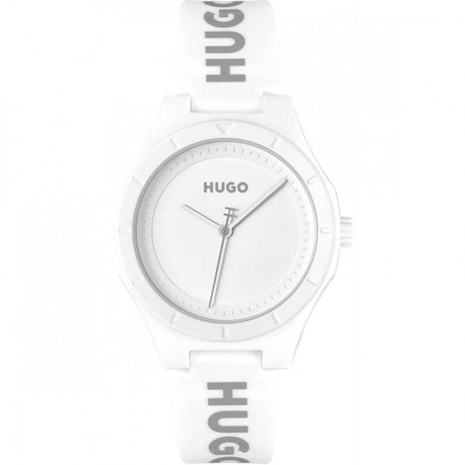 Hugo Ladies #LITFORHER Round White Dial White Silicone Strap Watch 1540165