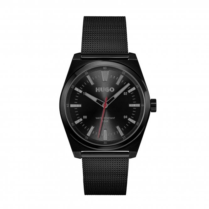 Hugo Mens #ARK Round Black Dial Black IP Mesh Bracelet Watch 1530440