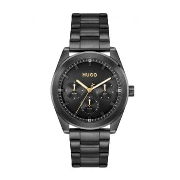 Mens #BRIGHT Round Black Chronograph Dial Black IP Bracelet Watch 1530426