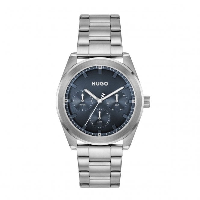 Hugo Mens #BRIGHT Round Blue Chronograph Dial Stainless Steel Bracelet Watch 1530424