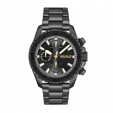 Mens #DIVE Round Black Chronograph Dial Black IP Bracelet Watch 1530431