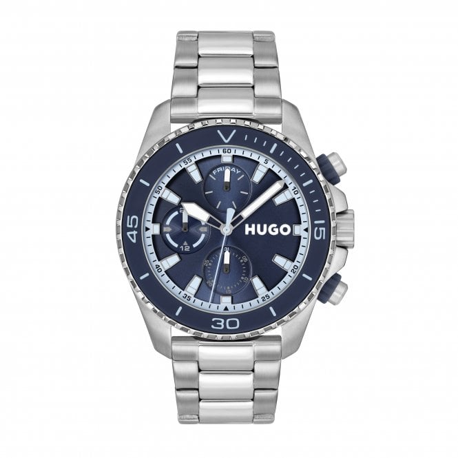 Hugo Mens #DIVE Round Blue Chronograph Dial Stainless Steel Bracelet Watch 1530429