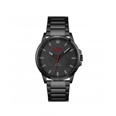 Mens #FIRST Round Black Dial Black IP Bracelet Watch 1530187.