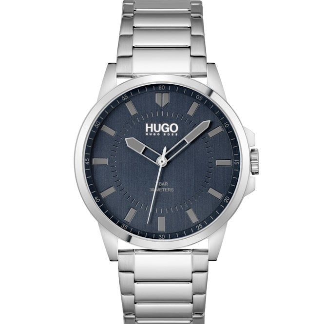 Hugo Mens #FIRST Round Blue Dial Stainless Steel Bracelet Watch 1530186