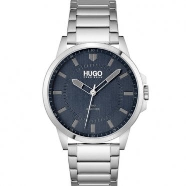 Mens #FIRST Round Blue Dial Stainless Steel Bracelet Watch 1530186