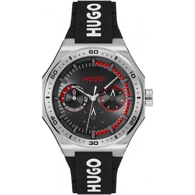 Hugo Mens GRAIL SPORT Black Chronograph Dial Black Silicon Strap Watch 1530397
