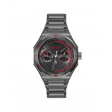 Mens #GRAIL SPORT Round Black Chronograph Dial Grey IP Bracelet Watch 1530401