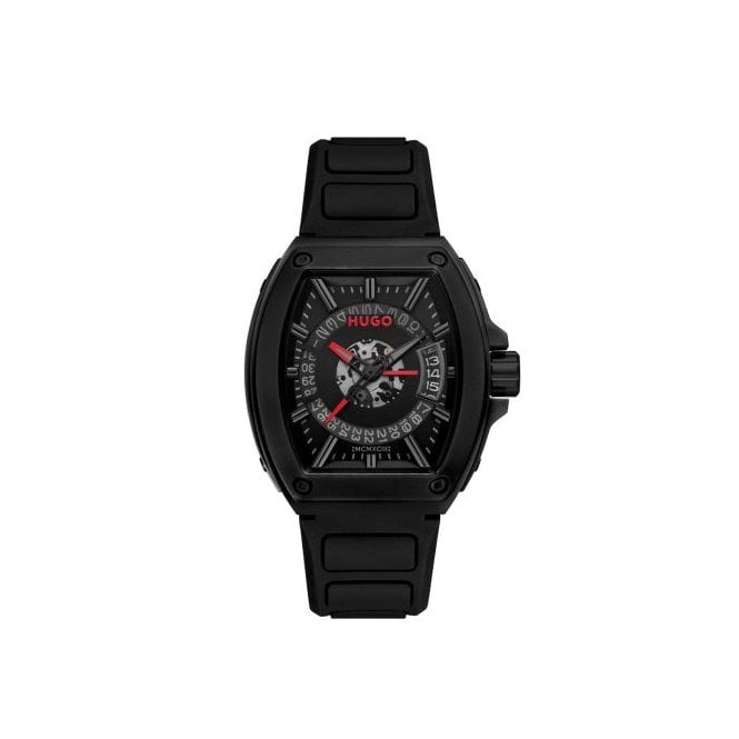 Hugo Mens #ICON Black Elliptical Dial Black Silicon Strap Watch 1530436