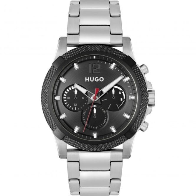 Hugo Mens #IMPRESSFORHIM Black Chronograph Dial Stainless Steel Bracelet Watch 1530295