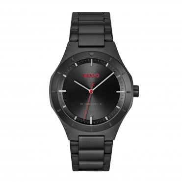 Mens #LIT Round Black Dial Black IP Bracelet Watch 1530450
