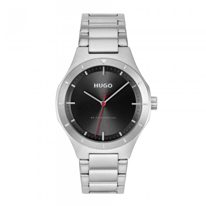 Hugo Mens #LIT Round Black Dial Stainless Steel Bracelet Watch 1530447