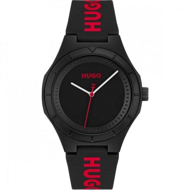 Hugo Mens #LITFORHIM Round Black Dial Black Silicone Strap Watch 1540343