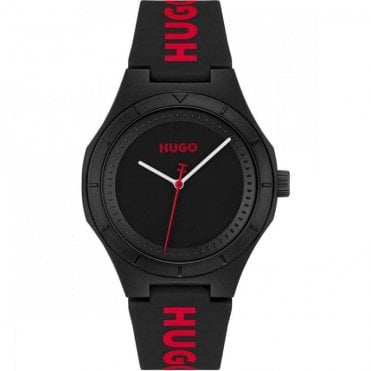 Mens #LITFORHIM Round Black Dial Black Silicone Strap Watch 1540343