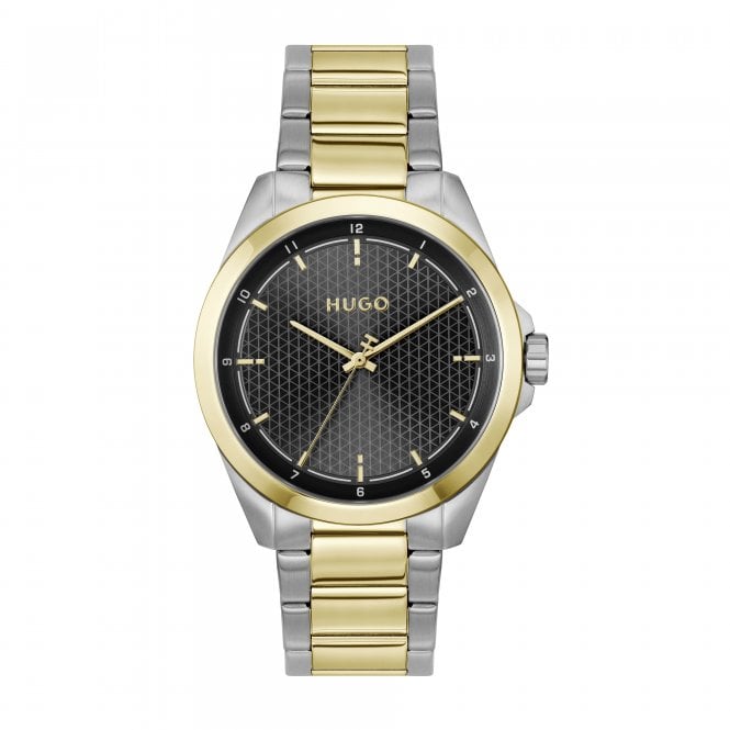 Hugo Mens #SEAM Round Black Textured Dial 2 Colour Bracelet Watch 1530452