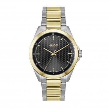 Mens #SEAM Round Black Textured Dial 2 Colour Bracelet Watch 1530452