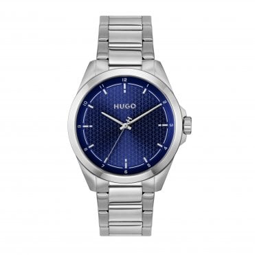 Mens #SEAM Round Blue Textured Dial Stainless Steel Bracelet Watch 1530451