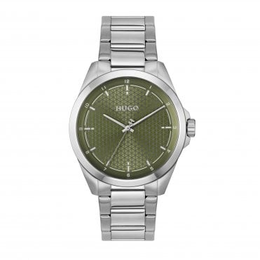 Mens #SEAM Round Green Textured Dial Stainless Steel Bracelet Watch 1530453