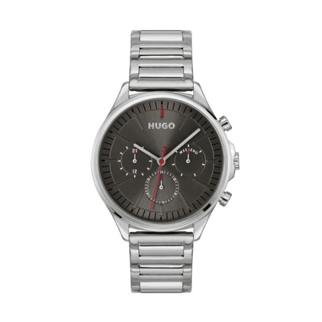 Hugo Mens SMASH MULTI Round Grey Chronograph Dial Stainless Steel Bracelet Watch 1530411