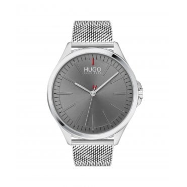 Mens #SMASH Round Grey Dial Stainless Steel Mesh Bracelet Watch 1530135