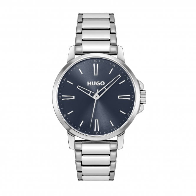 Hugo Mens #SMOOTH Round Blue Dial Stainless Steel Bracelet Watch 1530419