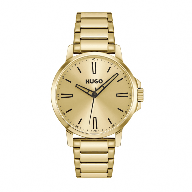 Hugo Mens #SMOOTH Round Gold Dial Gold Plated Bracelet Watch 1530420