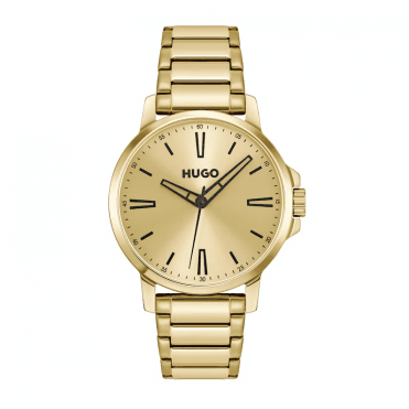Mens #SMOOTH Round Gold Dial Gold Plated Bracelet Watch 1530420