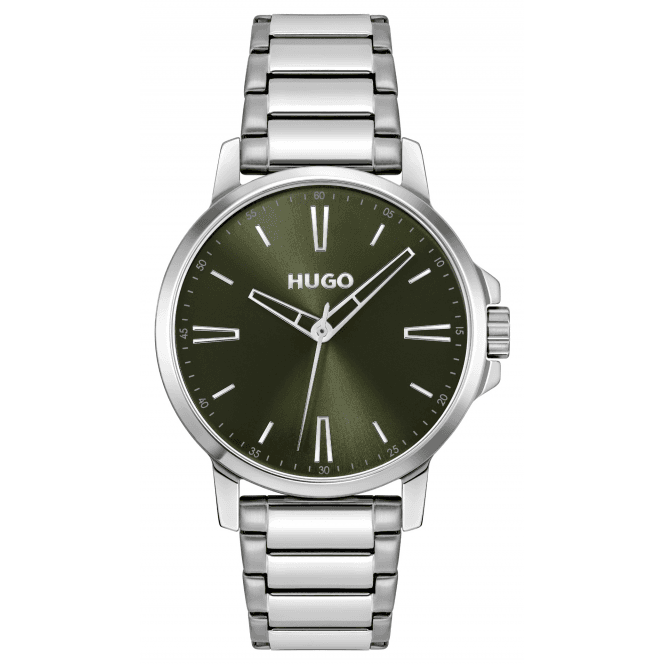 Hugo Mens #SMOOTH Round Green Dial Stainless Steel Bracelet Watch 1530442