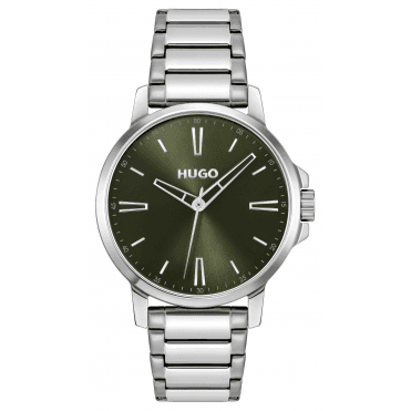 Mens #SMOOTH Round Green Dial Stainless Steel Bracelet Watch 1530442