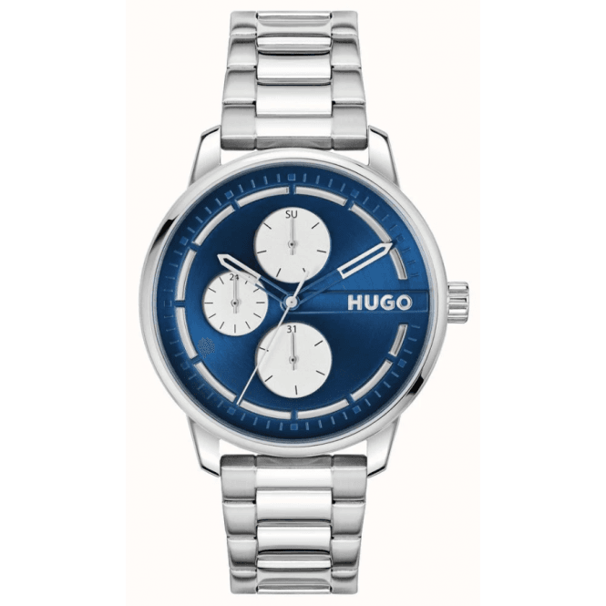 Hugo Mens #STAMP MULTI Round Blue Chronodial Bracelet Watch 1530386