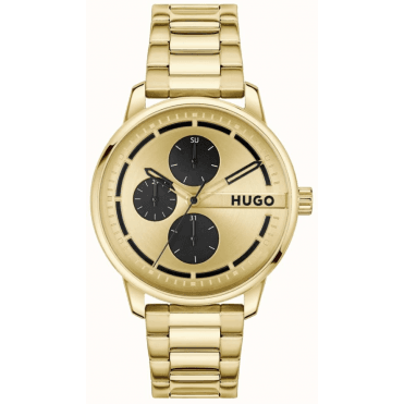 Mens #STAMP MULTI Round Gold Black Dial Gold Plated Bracelet Watch 1530385