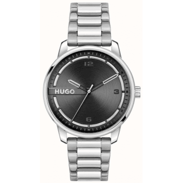 Mens #STAMP Round Black Dial Stainless Steel Bracelet Watch 1530364