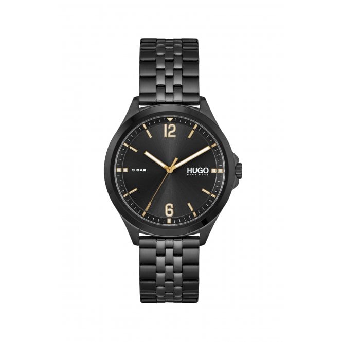 Hugo Mens #SUIT Round Black Dial Black IP Bracelet Watch 1530218