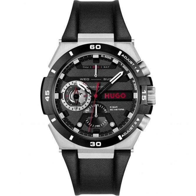 Hugo Mens #WILD Round Black Chronograph Dial Black Strap Watch 1530336