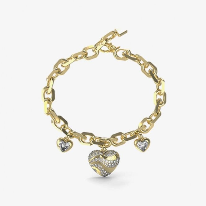 Guess Ladies In My Heart Gold Plated Crystal Heart Bracelet UBB04500YGL