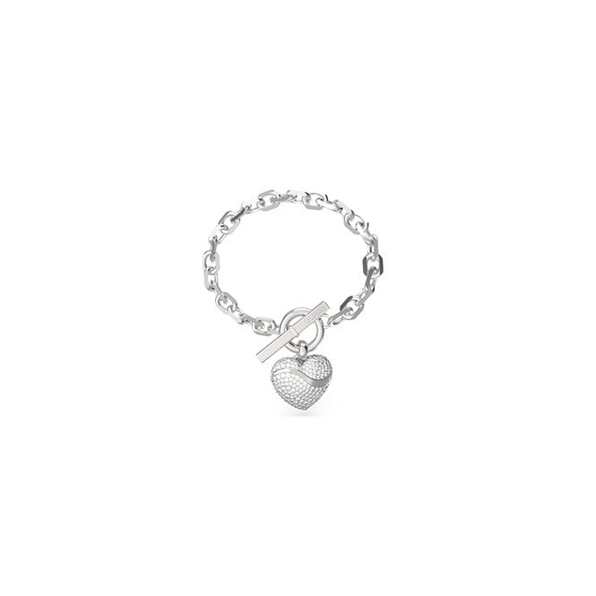 Guess Ladies In My Heart Rhodium Plated Crystal T-Bar Bracelet UBB04496RHL