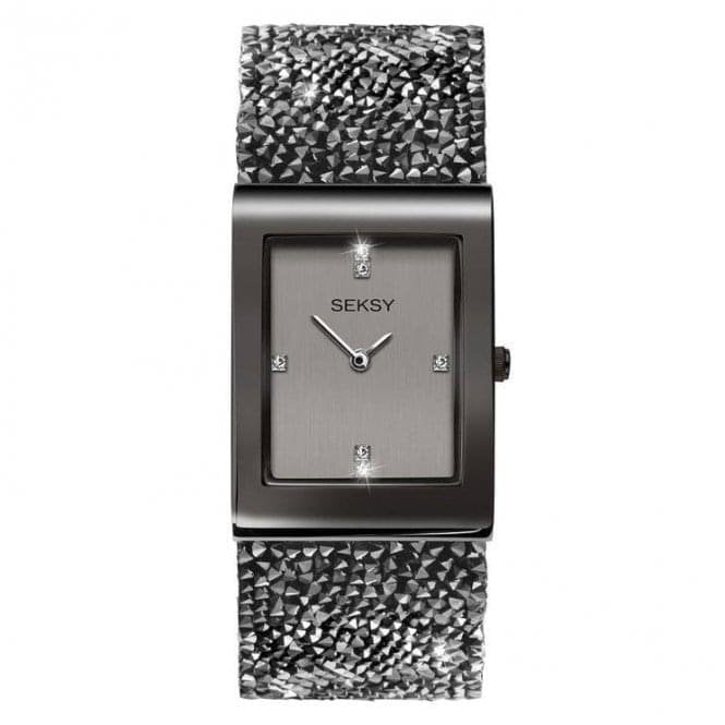 Seksy Ladies Rocks 2654 Rectangular Black Bezel and Black Swarovski Crystal Watch