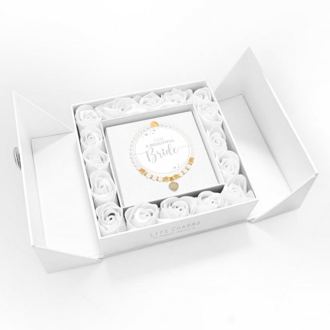 Life Charms For a Beautiful Bride Pearl Charm Bracelet in White Flower Box