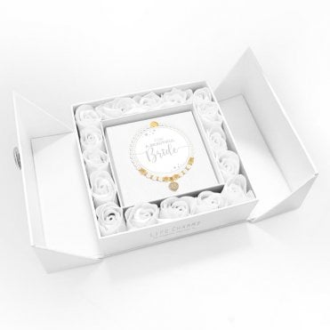 For a Beautiful Bride Pearl Charm Bracelet in White Flower Box