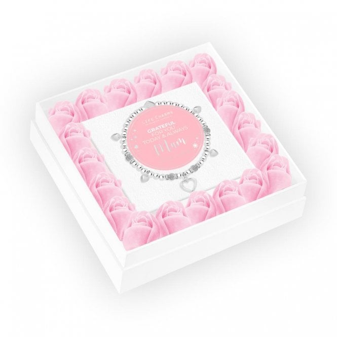 Life Charms Grateful For You Mum Charm Bracelet in Pink Rose Box