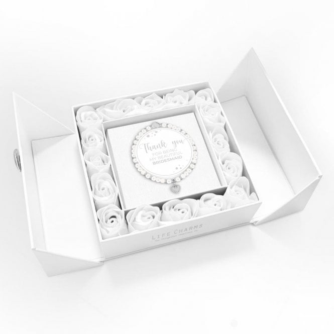 Life Charms Thank You Bridesmaid Bracelet in White Flower Box