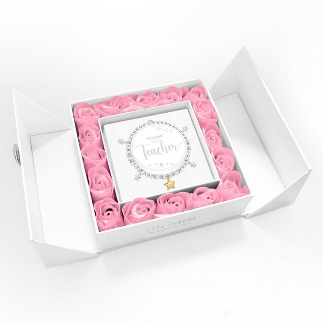 Life Charms Thank You Teacher Charm Bracelet in Pink Flower Box