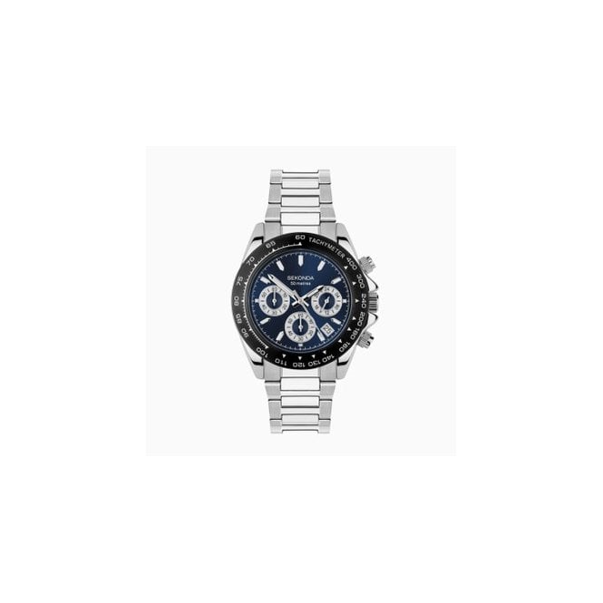 Sekonda Mens Circuit Chronograph Men’s Watch | Silver Alloy Case & Stainless Steel Bracelet with Blue Dial | 30200