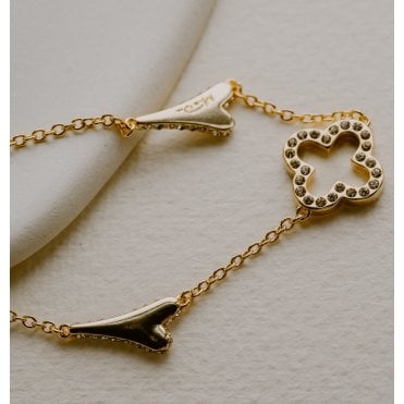 Gold Plated Clover & Heart Bracelet