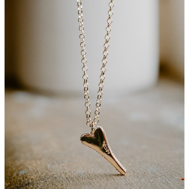 Miss Dee Gold Plated Long Belcher & Heart with Side Stones Necklace