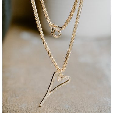 Gold Plated Open Crystal Heart & Long Spiga Chain