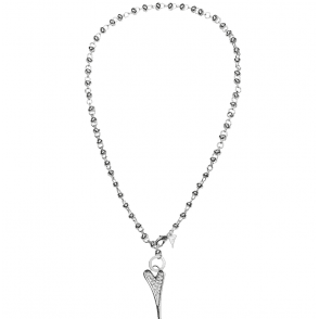 Ladies Silver Plated Crystal Heart Long Knot Necklace (70cm)  1693292