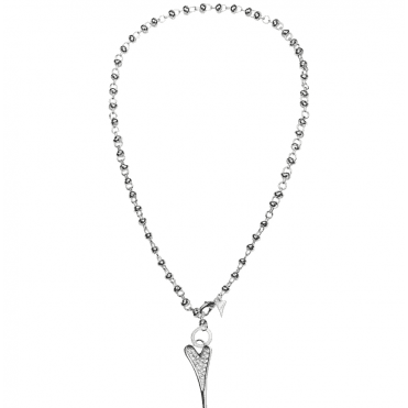 Ladies Silver Plated Crystal Heart Long Knot Necklace (70cm)  1693292