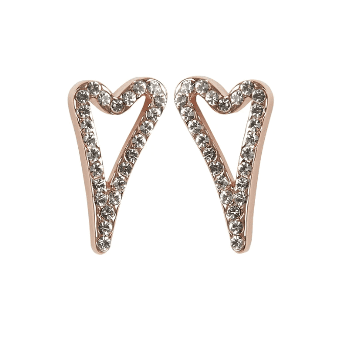 Miss Dee Rose Gold Open Crystal Heart Stud Earrings
